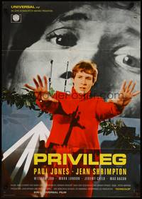2j785 PRIVILEGE German '67 Jean Shrimpton, a shocking movie of a pop singer who makes it big!