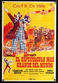 2j178 GREATEST SHOW ON EARTH Spanish/U.S. 1sh R70s Cecil B. DeMille circus classic, great art!