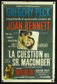 2j184 MACOMBER AFFAIR Spanish/U.S. 1sh '47 Gregory Peck, Joan Bennett, from Hemingway's story!