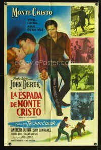 2j185 MASK OF THE AVENGER Spanish/U.S. 1sh '51 John Derek, Quinn, Monte Cristo lives, fights, loves again