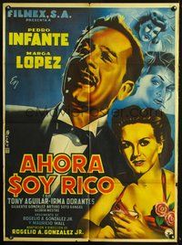 2j064 AHORA SOY RICO Mexican poster '52 artwork of Pedro Infante & pretty Marga Lopez by Francisco Diaz Moffitt!