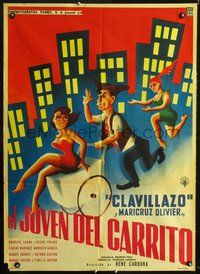 2j078 EL JOVEN DEL CARRITO Mexican poster '59 Clavillazo, wacky artwork!