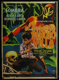 2j084 EL SECRETO DE PANCHO VILLA Mexican poster '57 cool Mendoza art of masked luchador wrestler!