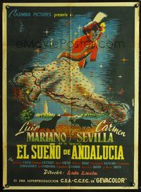 2j086 EL SUENO DE ANDALUCIA Mexican poster '51 Luis Mariano, Carmen Sevilla, great Vargas art!