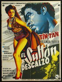 2j087 EL SULTAN DESCALZO Mexican poster '56 cool artwork of Tin-Tan, sexy Yolanda Varela!