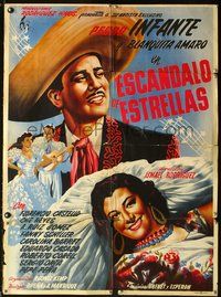 2j090 ESCANDALO DE ESTRELLAS Mexican poster '44 Pedro Infante, Blanquita Amaro, colorful art!