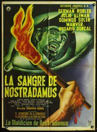 2j095 LA SANGRE DE NOSTRADAMUS Mexican poster '61 German Robles, cool Mendoza horror art!