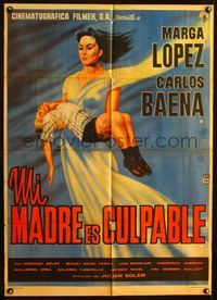 2j098 MI MADRE ES CULPABLE Mexican poster '60 great artwork of Marga Lopez!
