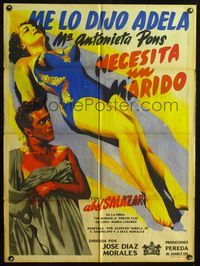 2j101 NECESITO UN MARIDO Mexican poster '55 Abel Salazar, great artwork of sexy woman!