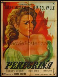 2j103 PEREGRINA Mexican poster '51 great close-up artwork of Lilia del Valle from Caballero!