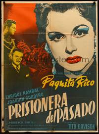 2j104 PRISIONERA DEL PASADO Mexican poster '54 Tito Davison, cool art of pretty Paquita Rico!