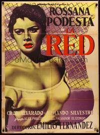 2j107 ROSANNA Mexican poster '53 La Red, Caballero art of sexy Rossana Podesta in see-through top!