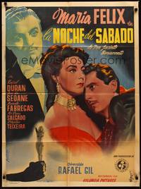 2j108 SATURDAY NIGHT Mexican poster '50 Rafael Gil directed, art of Maria Felix & Rafael Duran!