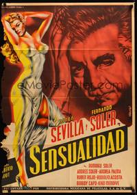 2j109 SENSUALIDAD Mexican poster '51 art of ultra-sexy Ninon Sevilla by Vargas!