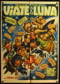 2j115 VIAJE A LA LUNA Mexican poster '58 Tin-Tan, Kitty de Hoyos, cool Cabral art of cast!