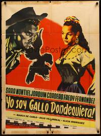 2j118 YO SOY GALLO DONDEQUIERA Mexican poster '53 art of pretty Sarita Montiel & Joaquin Cordero!