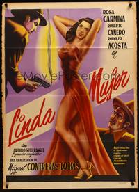 2j119 YO SOY MEXICANO DE ACA DE ESTE LADO Mexican poster '52 sexy Rosa Carmina & smoking gun!