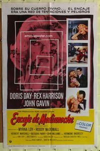 2j187 MIDNIGHT LACE Spanish/U.S. 1sh '60 Rex Harrison, John Gavin, fear possessed Doris Day!