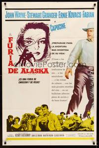 2j188 NORTH TO ALASKA Spanish/U.S. 1sh '60 John Wayne & sexy Capucine in an adventure in the Yukon!
