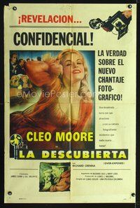 2j189 OVER-EXPOSED Spanish/U.S. 1sh '56 super sexy Cleo Moore in the blackmail photo racket!
