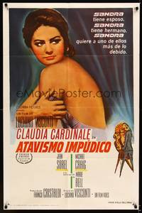 2j193 SANDRA Spanish/U.S. 1sh '66 Visconti, close-up of sexy Claudia Cardinale!