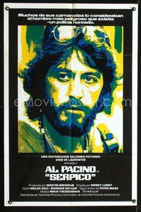 2j194 SERPICO Spanish/U.S. 1sh '74 cool close up image of Al Pacino, Sidney Lumet crime classic!