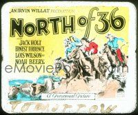 2k120 NORTH OF 36 glass slide '24 art of Jack Holt & Lois Wilson on horseback in cattle drive!
