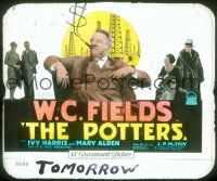 2k124 POTTERS glass slide '27 great image of W.C. Fields blowing dollar sign smoke from cigar!
