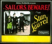 2k127 SAILORS BEWARE glass slide '27 Laurel & Hardy pictured together for the first time!