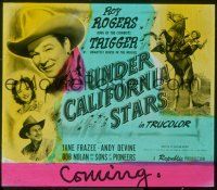 2k141 UNDER CALIFORNIA STARS glass slide '48 Roy Rogers & Trigger, Jane Frazee, Andy Devine