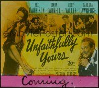 2k142 UNFAITHFULLY YOURS glass slide '48 Preston Sturges, Rex Harrison & sexy Linda Darnell!