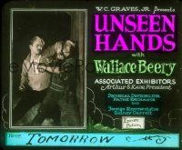 2k143 UNSEEN HANDS glass slide '24 Wallace Beery is scared to death by the ghost of man he killed!