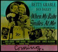 2k154 WHEN MY BABY SMILES AT ME glass slide '48 romantic close up of Betty Grable & Dan Dailey!