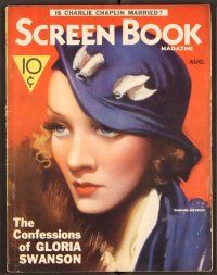 2k048 SCREEN BOOK magazine August 1933 great artwork of Marlene Dietrich in cool hat!