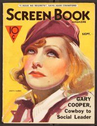 2k049 SCREEN BOOK magazine September 1933 artwork portrait of Greta Garbo wearing cool hat!