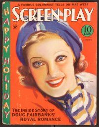 2k052 SCREEN PLAY magazine January 1934 great wonderful artwork portrait of Loretta Young!