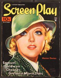 2k058 SCREEN PLAY magazine July 1934 art portrait of pretty Marion Davies by Morr Kusnet!