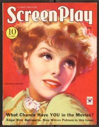2k056 SCREEN PLAY magazine May 1934 wonderful artwork portrait of Katharine Hepburn!