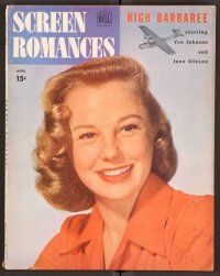 2k081 SCREEN ROMANCES magazine April 1947 portrait of smiling June Allyson in High Barbaree!