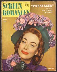 2k085 SCREEN ROMANCES magazine August 1947 portrait of Joan Crawford in Possessed!