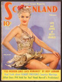 2k064 SCREENLAND magazine February 1941 sexy Betty Grable in wild outfit by Gene Kornman!
