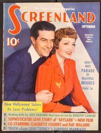 2k071 SCREENLAND magazine September 1941 great portrait of Ray Milland & Claudette Colbert!