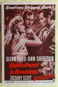 2m045 APPOINTMENT IN HONDURAS 1sh R57 artwork of sexy Ann Sheridan, Glenn Ford!