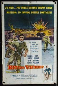 2m090 BITTER VICTORY 1sh '58 Nicholas Ray, Richard Burton, cool WWII desert battle artwork!