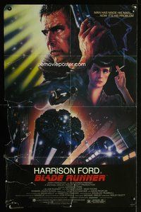 2m095 BLADE RUNNER 1sh '82 Ridley Scott sci-fi classic, art of Harrison Ford by John Alvin!