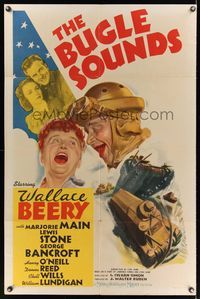 2m127 BUGLE SOUNDS style D 1sh '42 great art of Wallace Beery & Marjorie Main & cool tanks!