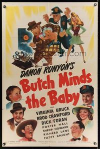 2m128 BUTCH MINDS THE BABY 1sh '42 Virginia Bruce, Broderick Crawford, great wacky artwork!