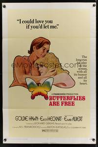 2m129 BUTTERFLIES ARE FREE 1sh '72 cool art of would-be lovers Goldie Hawn & blind Edward Albert!