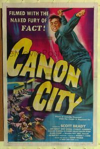 2m141 CANON CITY 1sh '48 first Scott Brady, prison break, filmed with the naked fury of fact!