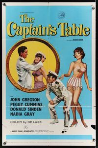 2m143 CAPTAIN'S TABLE 1sh '60 art of John Gregson & sexy Peggy Cummins on ocean cruise!